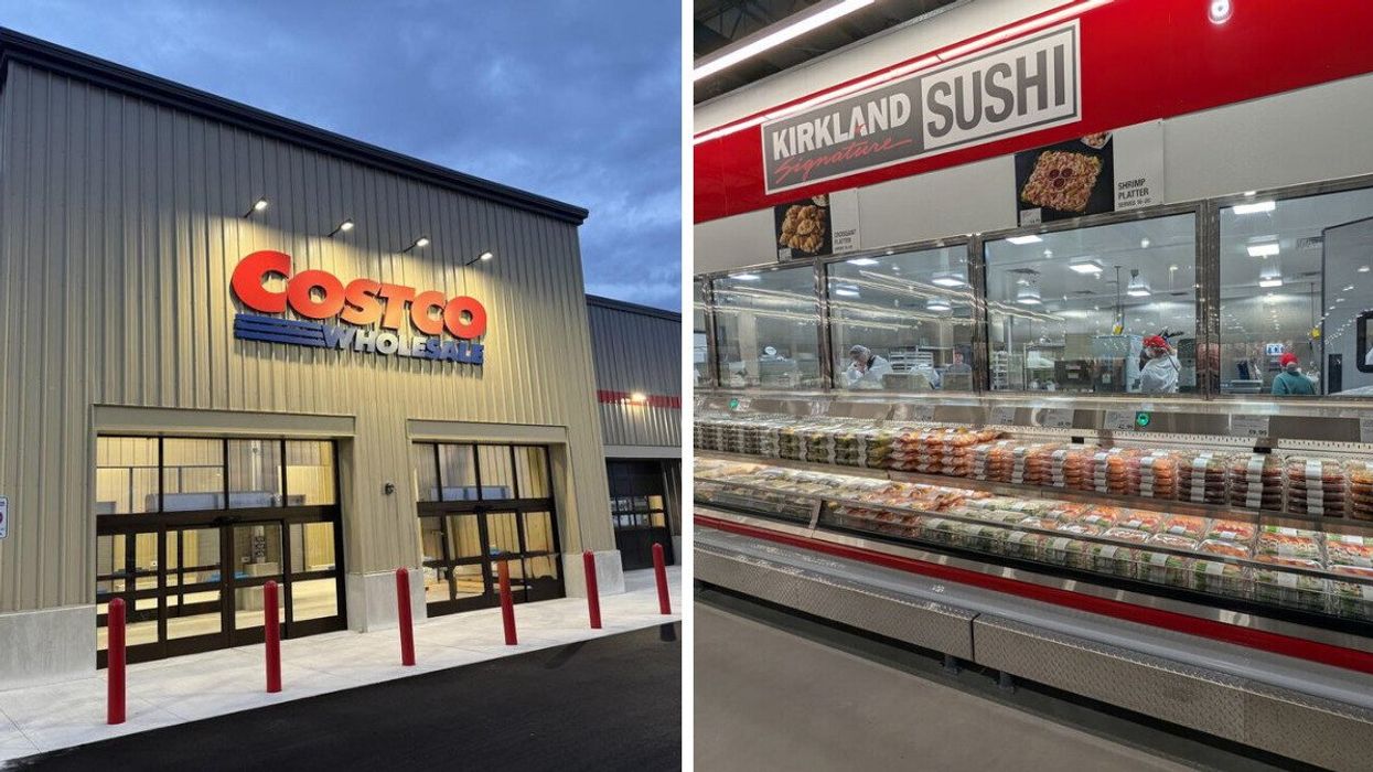 The new Costco store in Newmarket, Ontario. Right: The sushi bar at the Costco store in Newmarket.