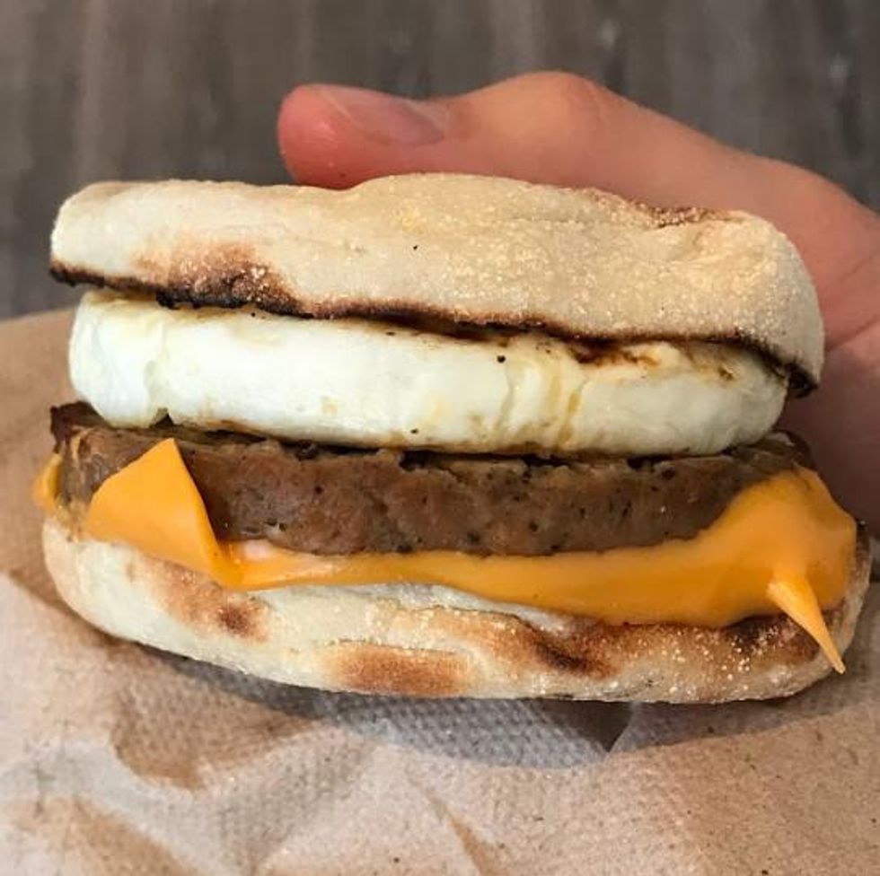 The new Harvest Breakfast Sandwich on an English muffin.
