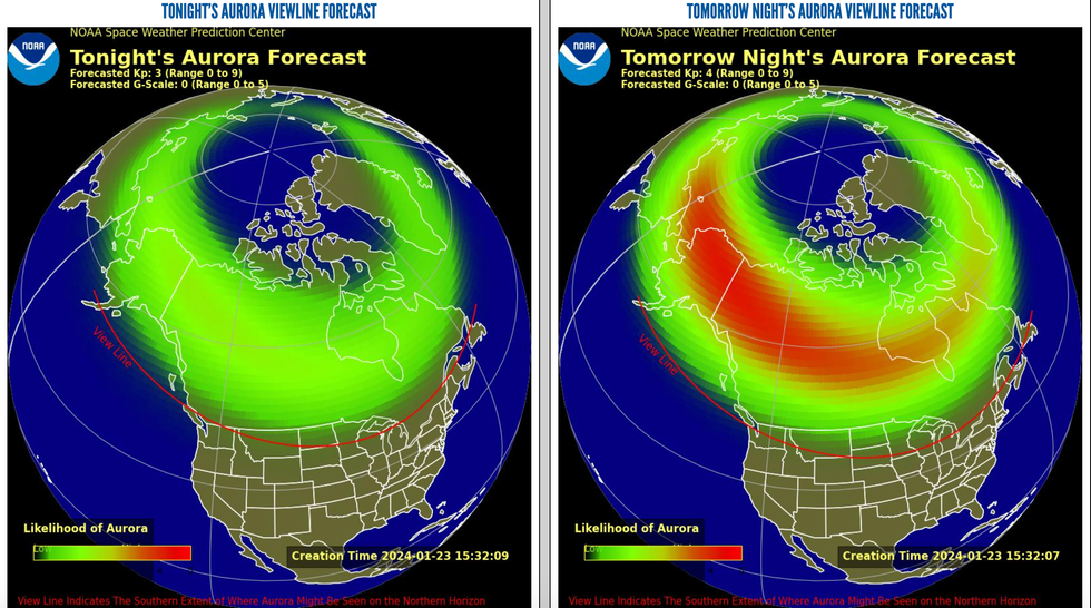 The NOAA's aurora visibility maps.