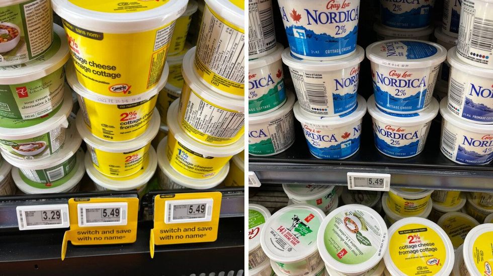 The non-existent price difference between No Name and brand name cottage cheese.