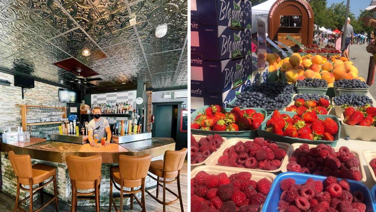 The Nook and Cranny in Nova Scotia. Right: A farmers market in B.C.