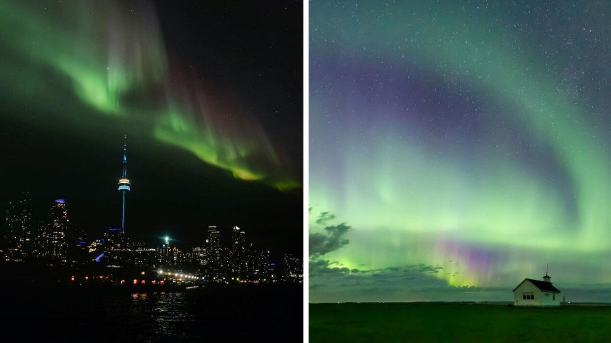 The northern lights in Toronto. Right: The northern lights in Saskatchewan.