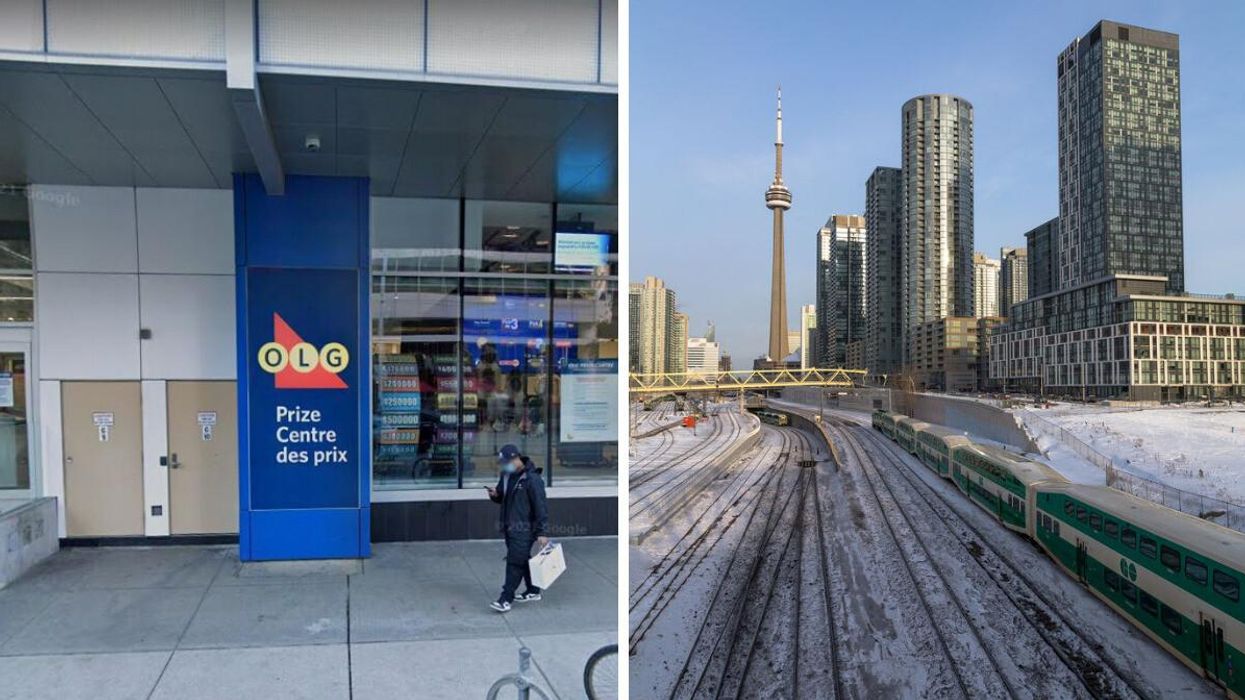 The OLG Prize Centre in Toronto. Right: The CN Tower in Toronto.