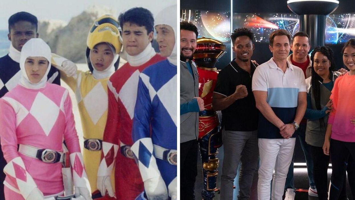The original cast of "Mighty Morphin' Power Rangers." Right: The cast of "Mighty Morphin' Power Rangers: Once & Always."
