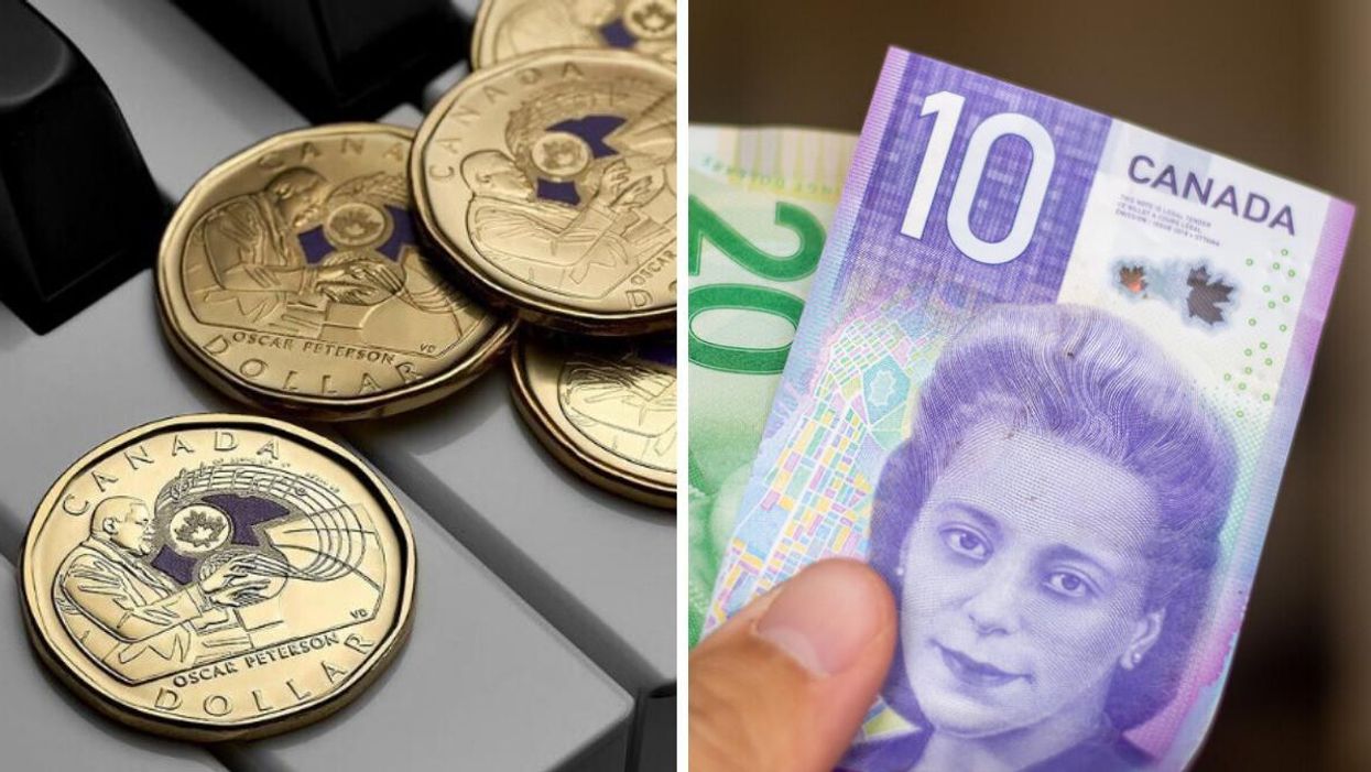 The Oscar Peterson loonie. Right: The Viola Desmond $10 bill.