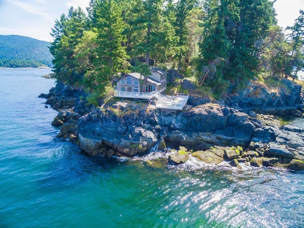 The outside of the house on the island.