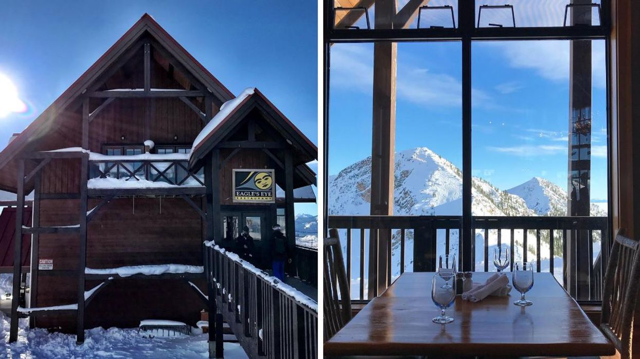 The outside of the restaurant. Right: The views from inside the restaurant.