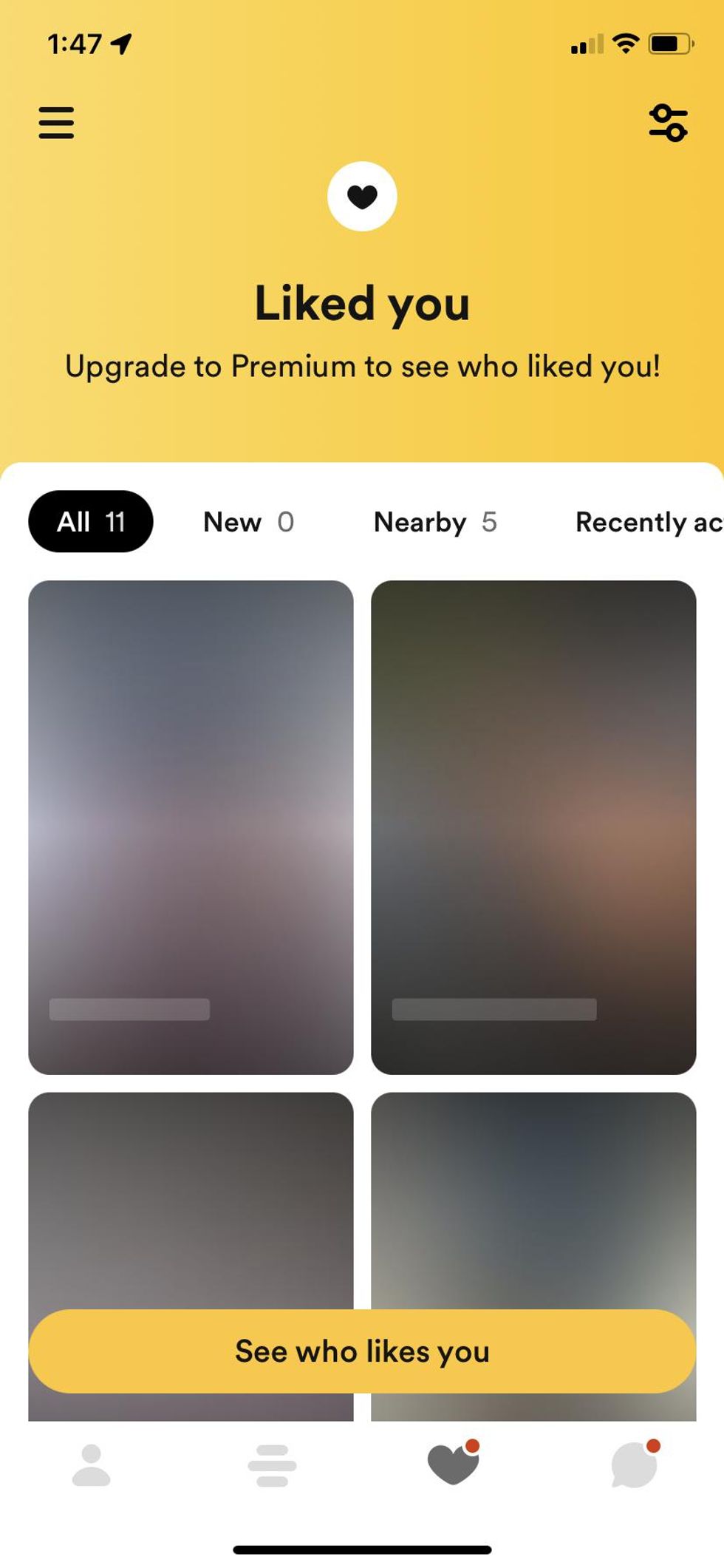 The page that shows how many people swiped right on you.