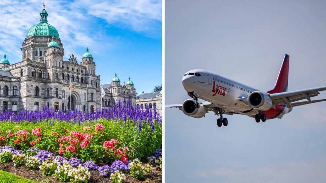 The Parliament Buildings in Victoria, B.C. Right: A Lynx Air plane.