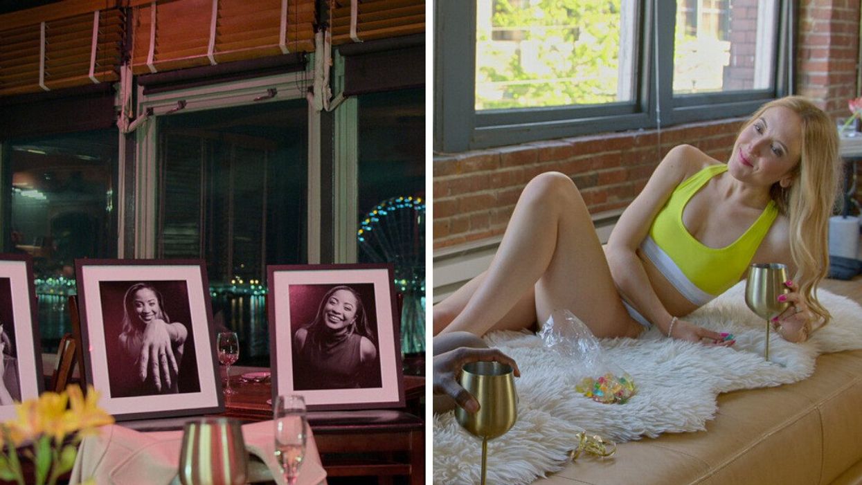 The photoshoot Brett organized for Tiffany on 'Love Is Blind.' Right: Chelsea's photoshoot with Kwame on 'Love Is Blind.'
