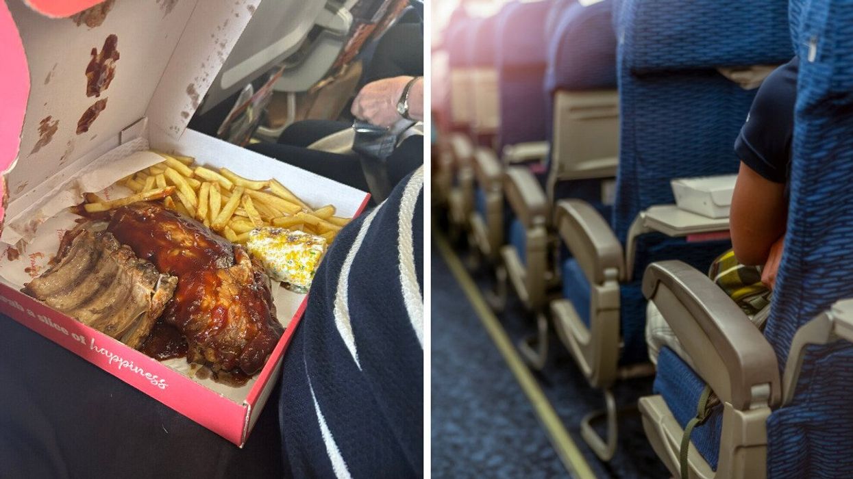 The picture of the ribs shared by the Twitter user. Right: Inside an airplane.