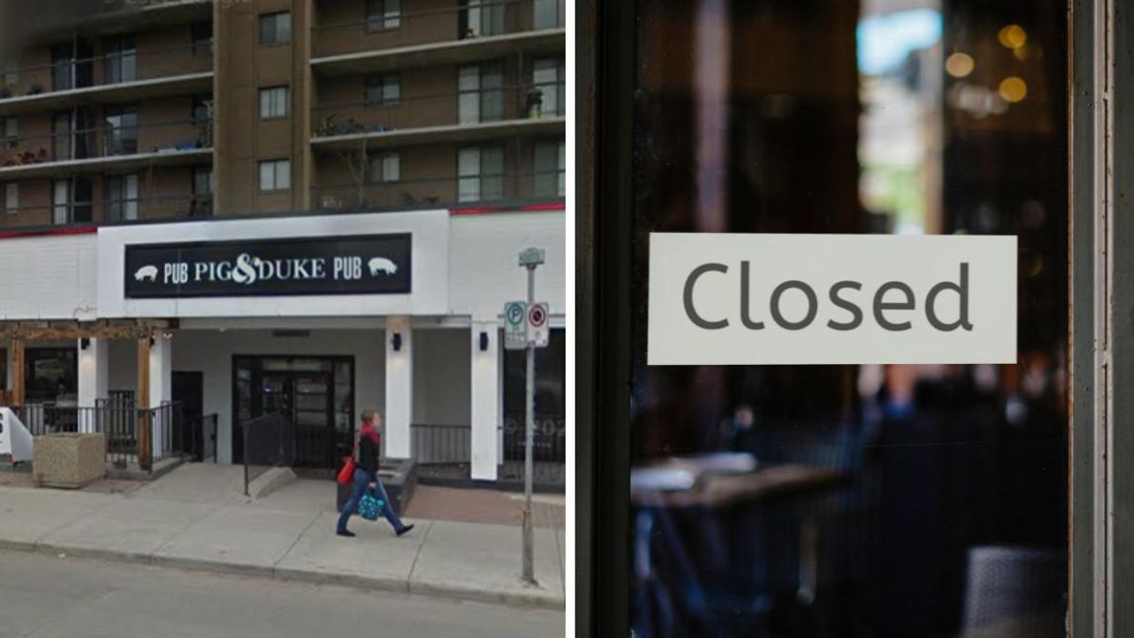 The Pig & Duke entrance. Right: A closed sign.