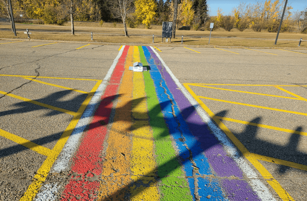The pig's head on the crosswalk at Graminia School.