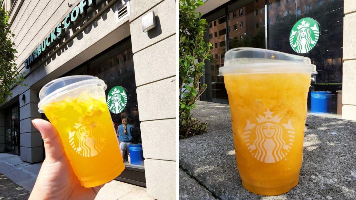 The Pineapple Passionfruit Starbucks Refresher. Right: The Paradise Drink Starbucks Refresher.