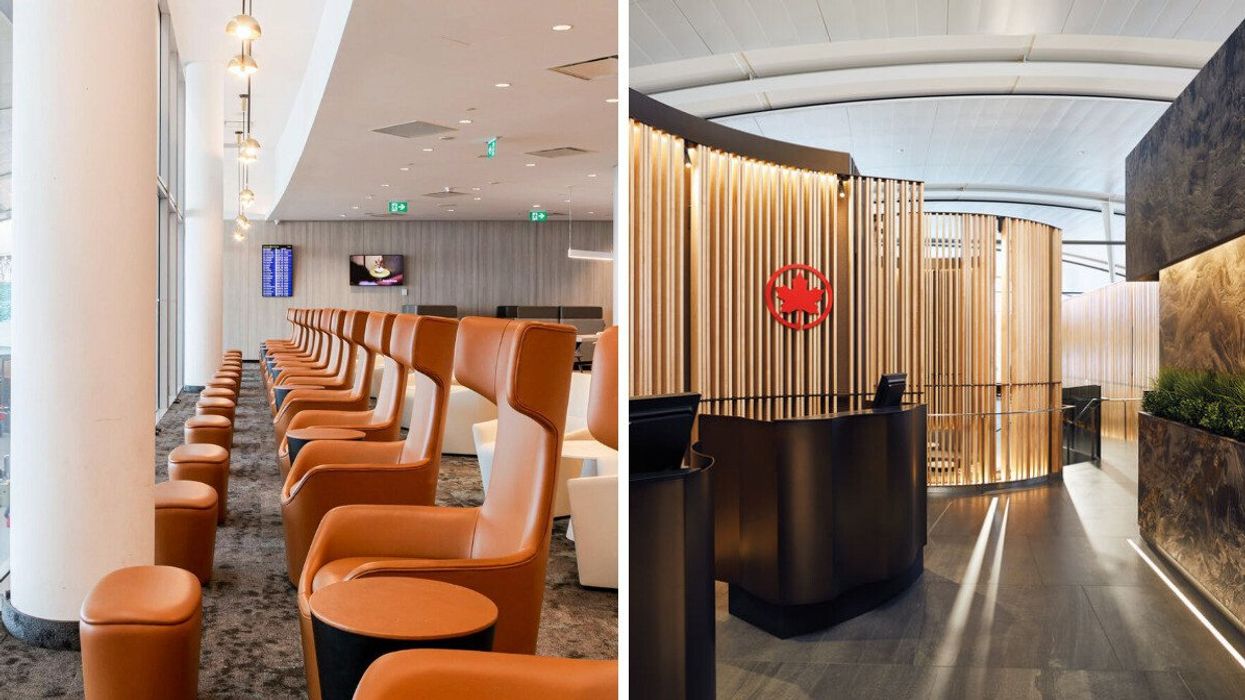The Plaza Premium Lounge at Pearson Airport. Right: Air Canada's Signature Class Suite.