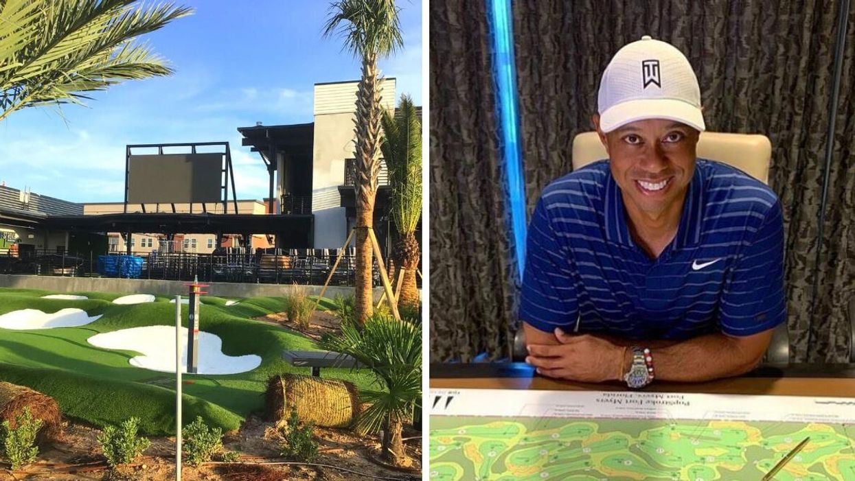 The PopStroke installations in Texas. Right: Tiger Woods.