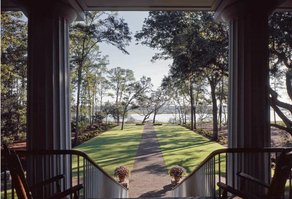 The porch overloooking at "The Big House" owned by Ben Affleck.