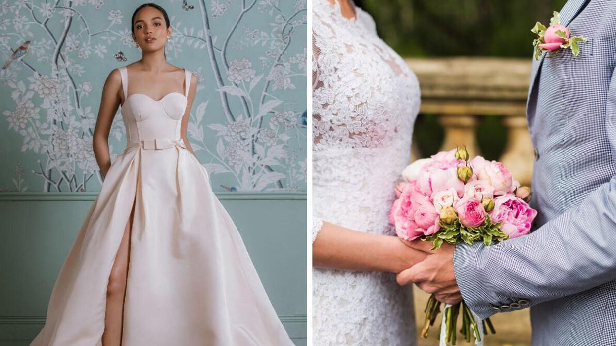 The Redditor's example of a wife's dress. Right: A couple at a wedding.