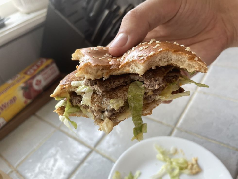 The remnants of the burger.