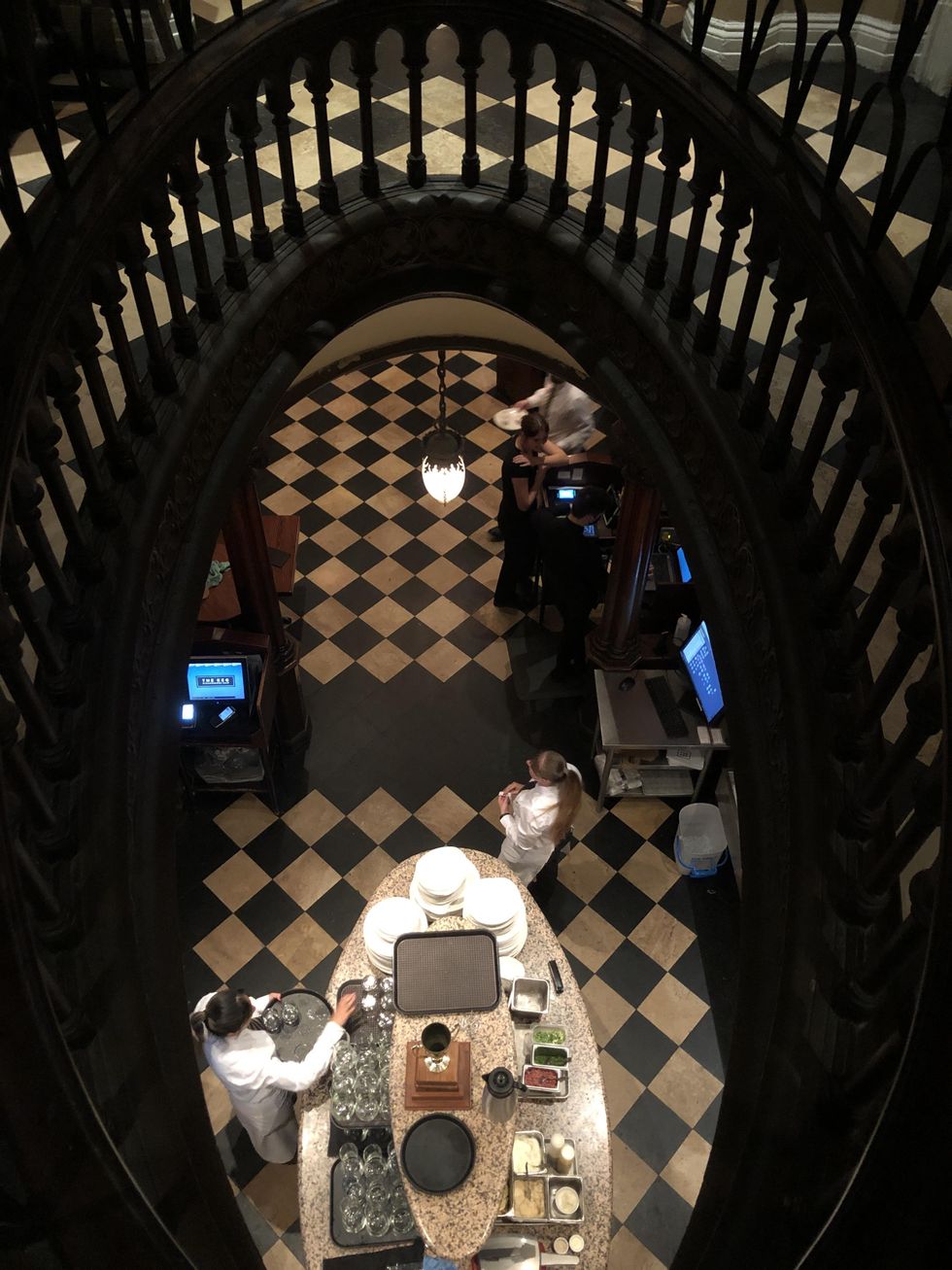 The second-floor oval opening at the Keg mansion.