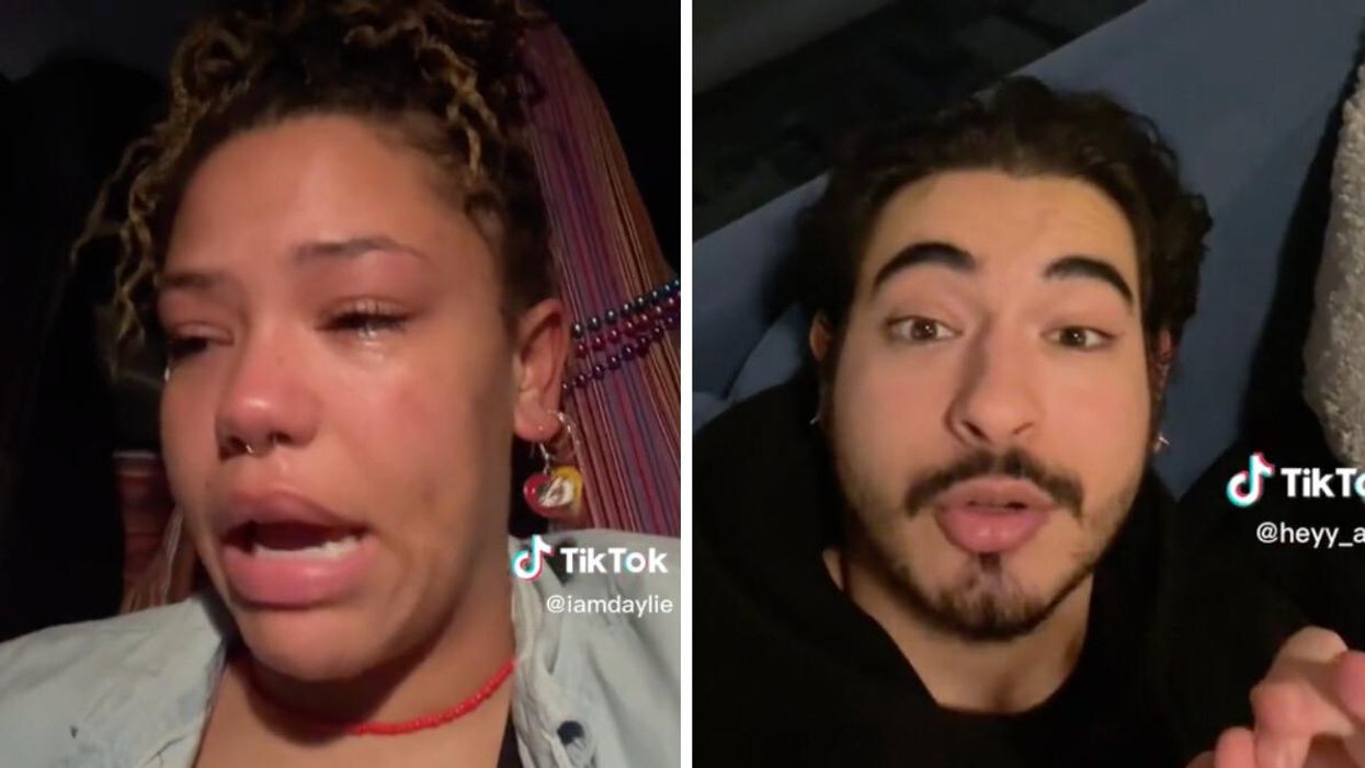 The server crying on TikTok over tips. Right: TikToker ranting about tipping culture.