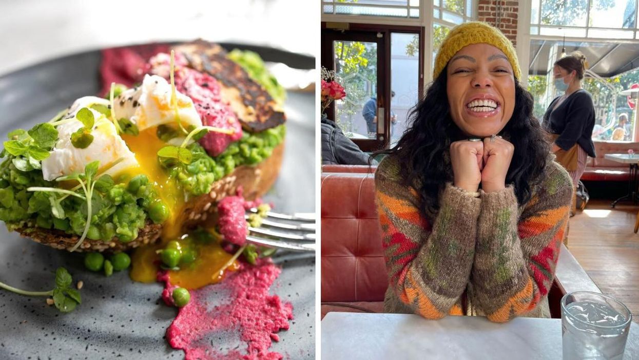 The smashed peas from The Collins Quarter. Right: Jazmine smiling at The Collins Quarter.