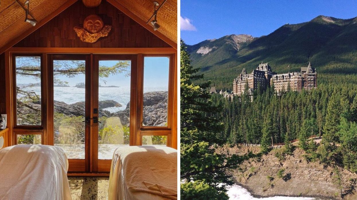 The spa at the Wickaninnish Inn in B.C. Right: The Fairmont Banff Springs in Alberta.
