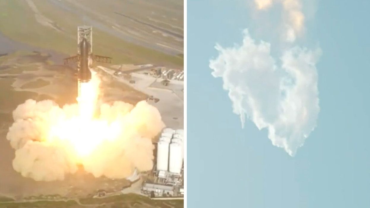 The SpaceX Starship taking off. Right: The Starship explosion.