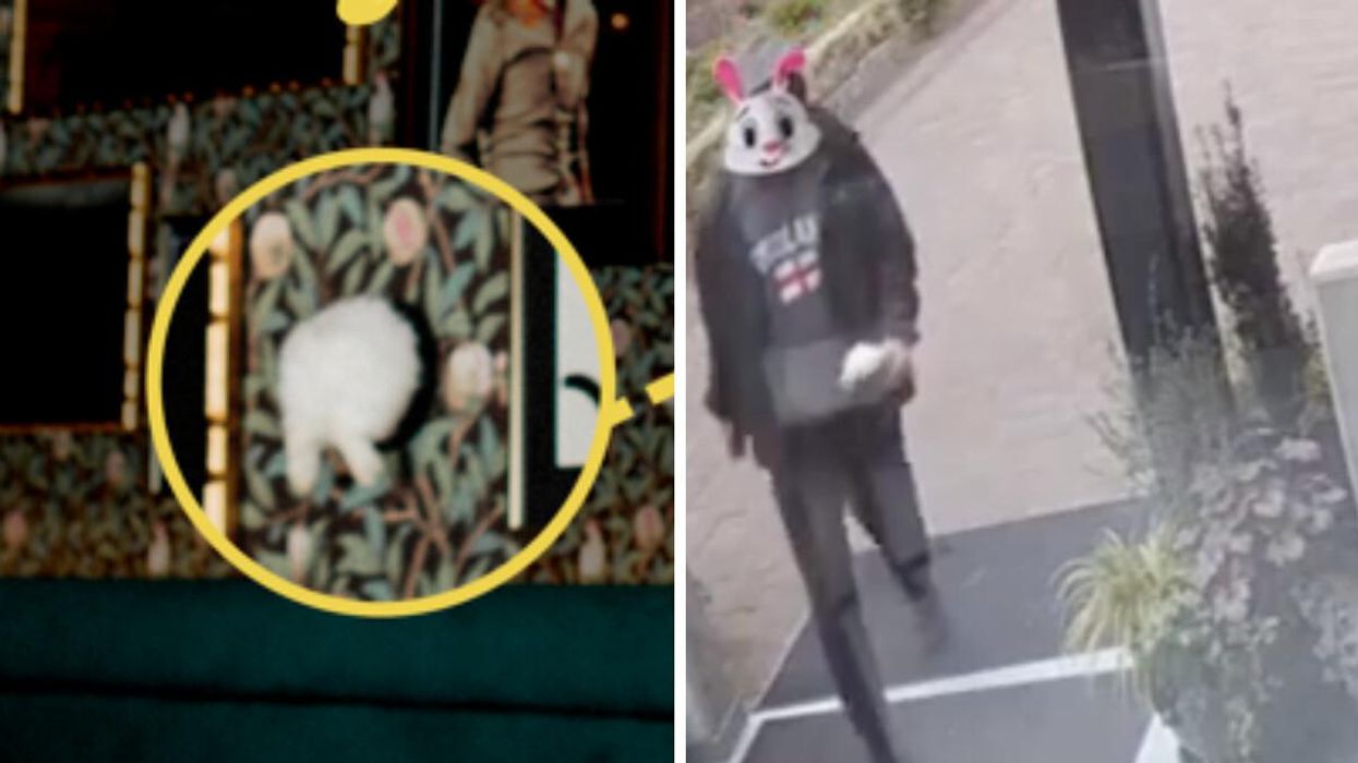 The stolen bunny butt. Right: Thief returning the bunny butt.