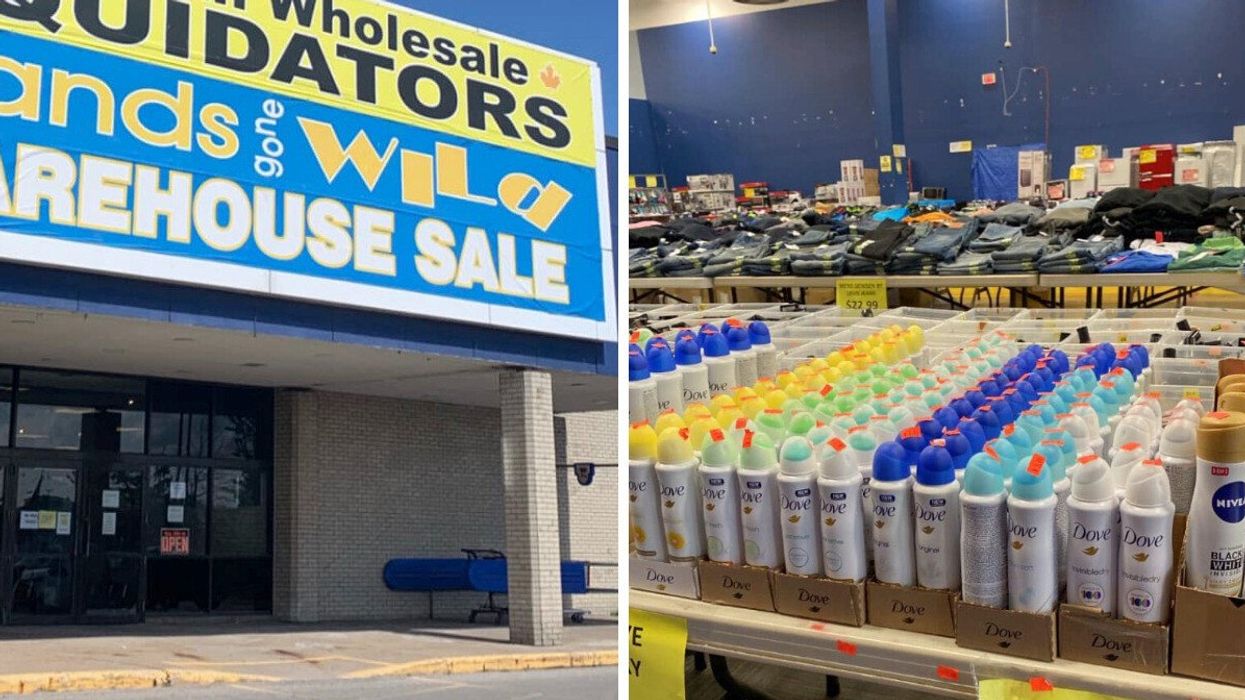 The storefront of Brands Gone Wild in Barrie, Ontario. Right: Products inside of Brands Gone Wild.