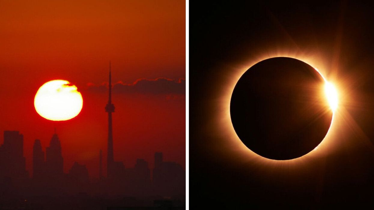 The sun in Toronto. Right: A solar eclipse.