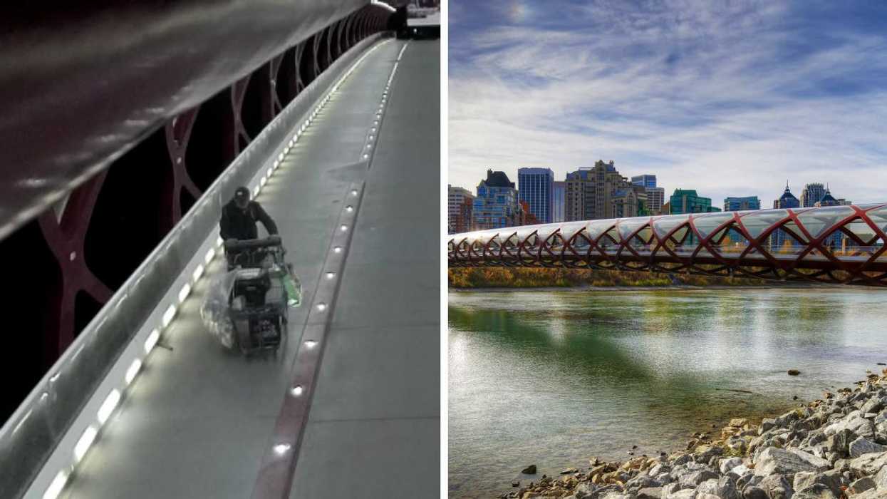 The suspect. Right: Calgary Peace Bridge.