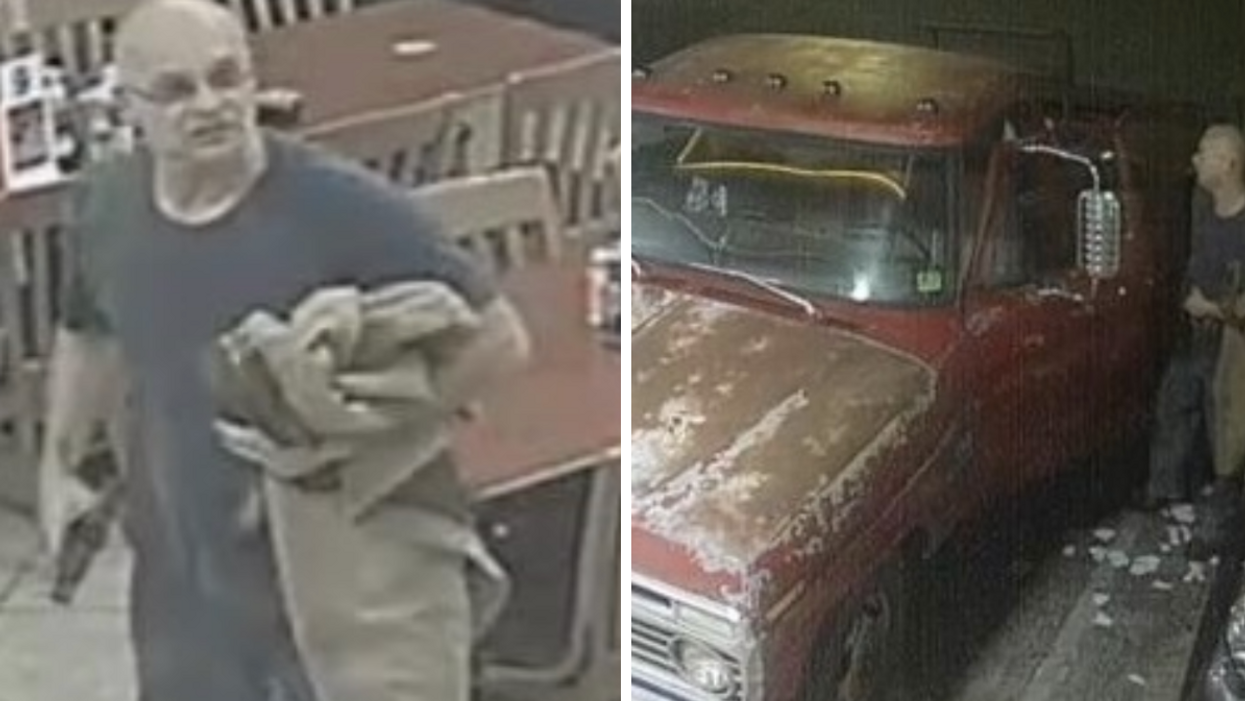 The suspected shooter. Right: The suspect getting into a car.