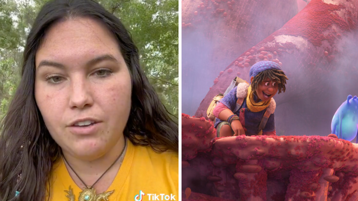 The teacher. Right: Ethan Clade, a LGBTQ+ character in the Disney film 'Strange World.'