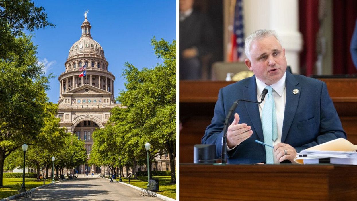 The Texas State Capitol building in Austin, TX. Right: House Representative Bryan Slaton.