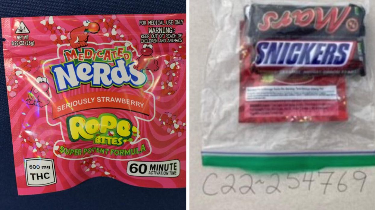 The THC edibles. Right: The package they were offered in.