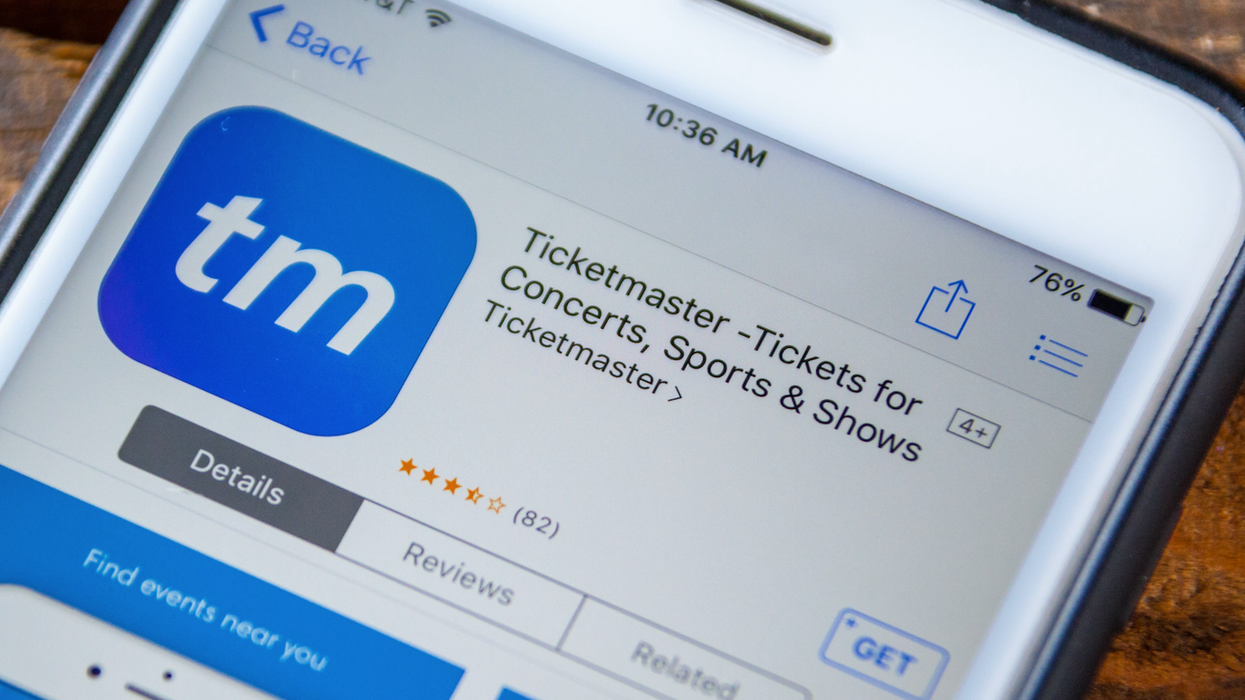 The Ticketmaster app on a phone screen.