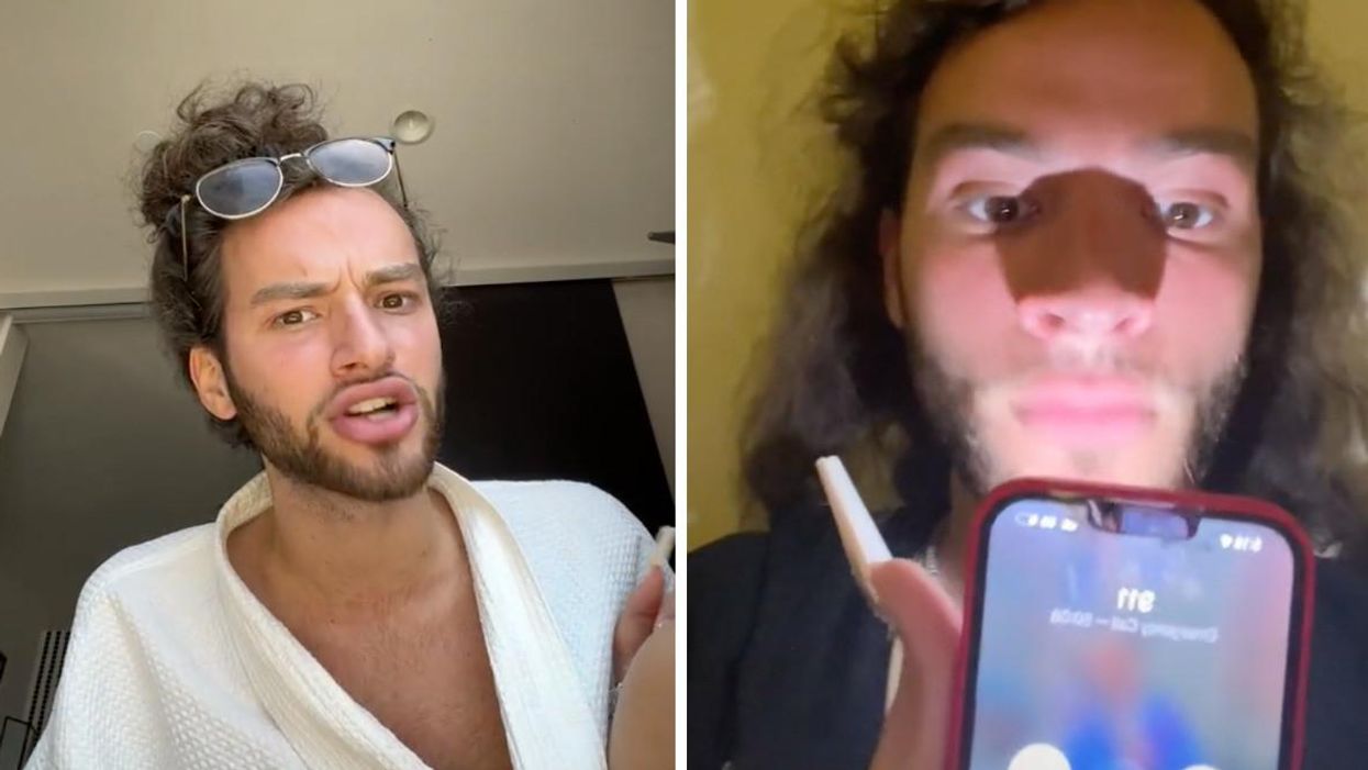The TikToker asking for legal advice. Right: The TikToker calling 911 on a cell phone.