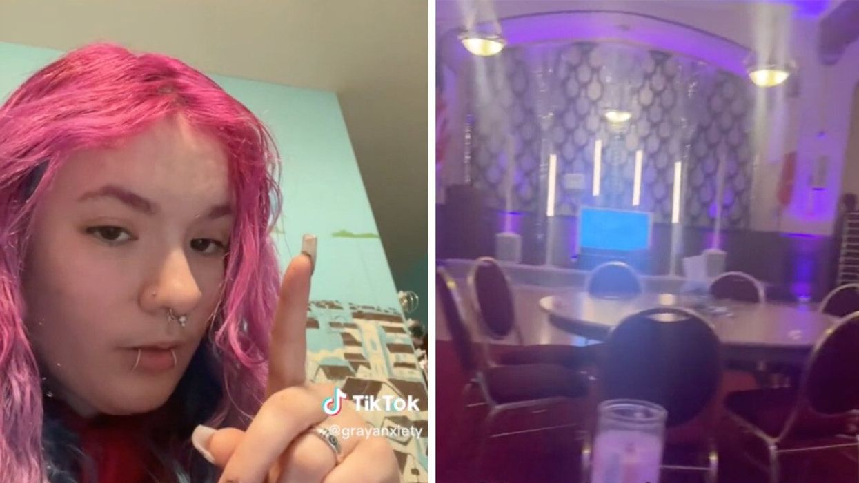 The TikToker breaking down the cost of her wedding. Right: The empty wedding reception.