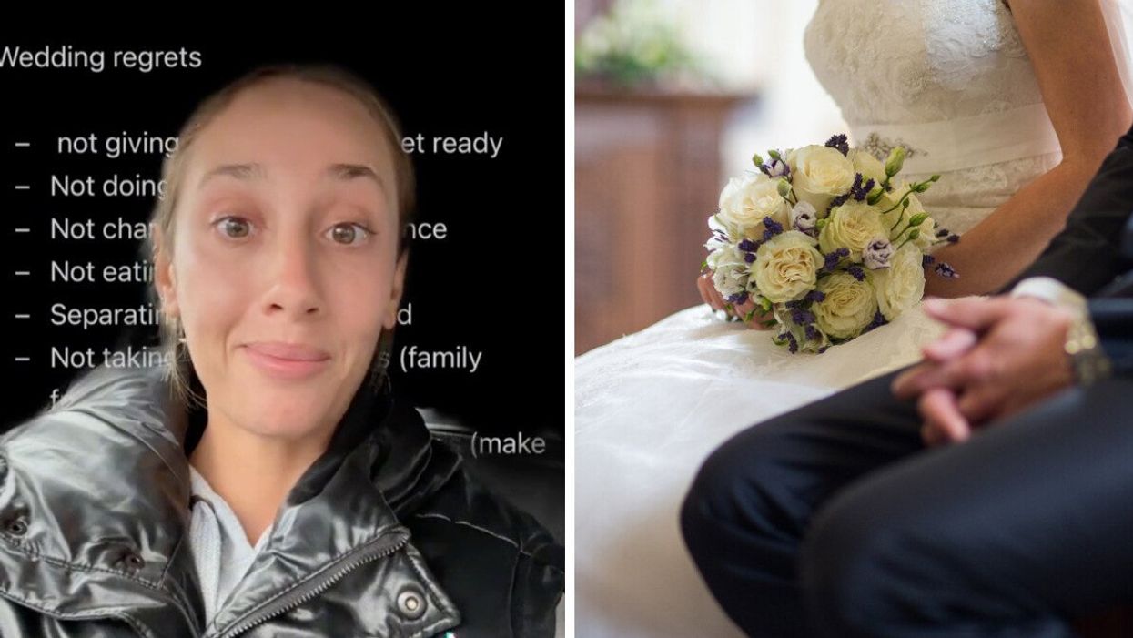 The TikToker explaining her wedding day regrets. Right: A bride and groom.