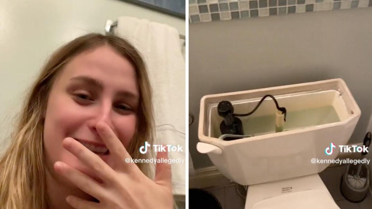 The TikToker explaining what happened in a video. Right: The toilet.