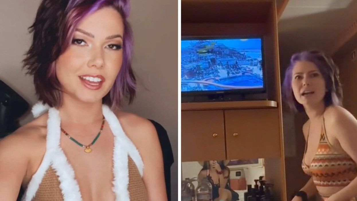 The TikToker giving a story time about the incident. Right: The moment the TikToker caught her boyfriend cheating.