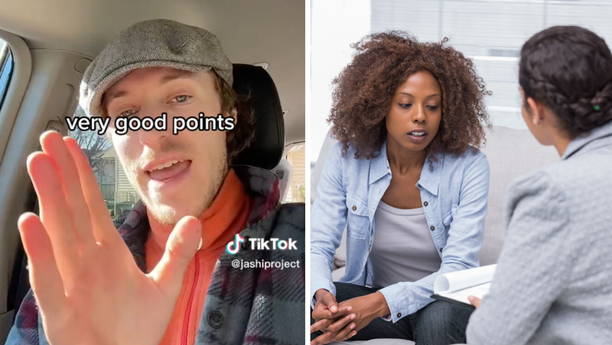 The TikToker giving his points. Right: A person in therapy.