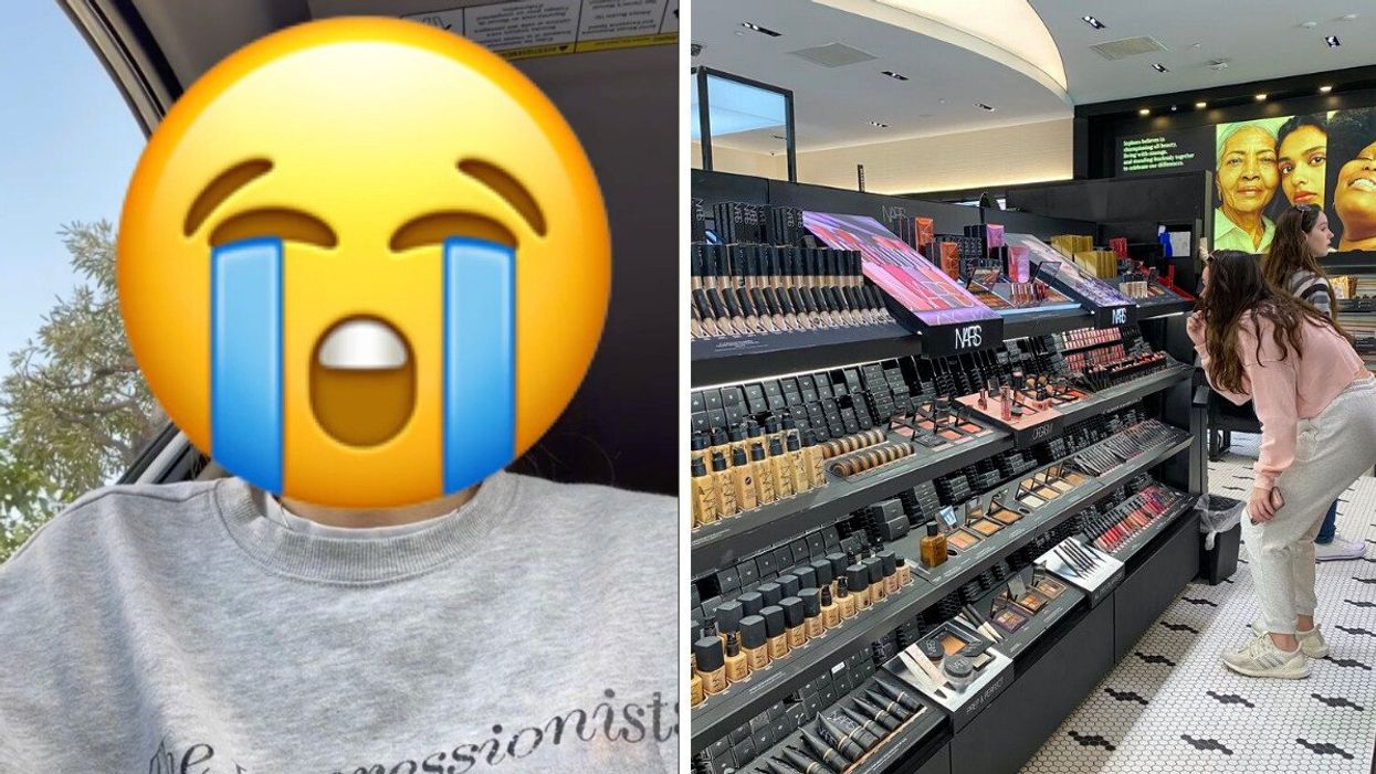 The TikToker in her video. Right: A customer shopping at Sephora.