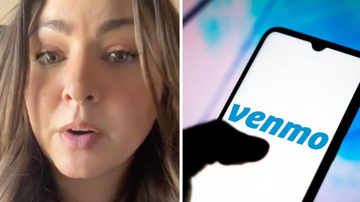 The TikToker in her video. Right: A person using the Venmo app on their phone.