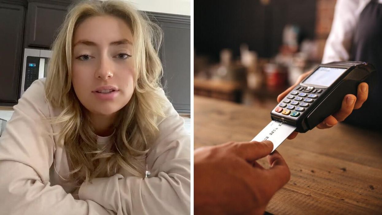 The TikToker in her video. Right: Person paying for their meal.