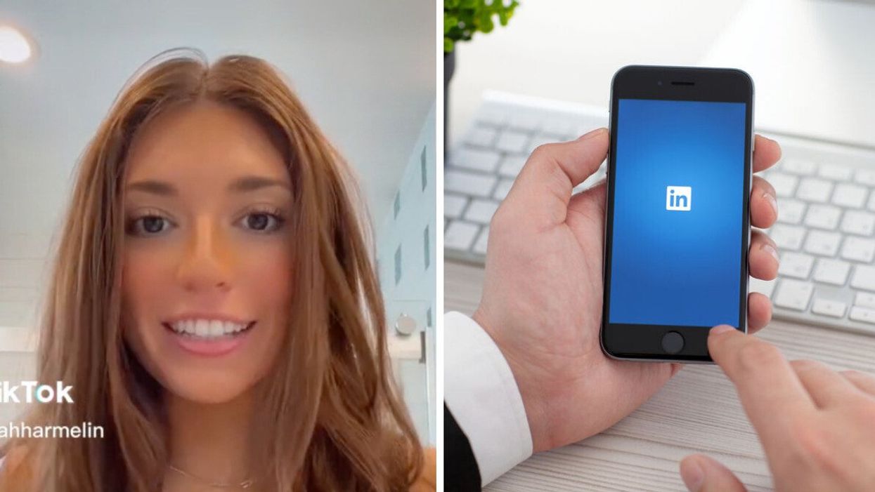 The TikToker in one of her videos. Right: A man opening the LinkedIn app on his phone.