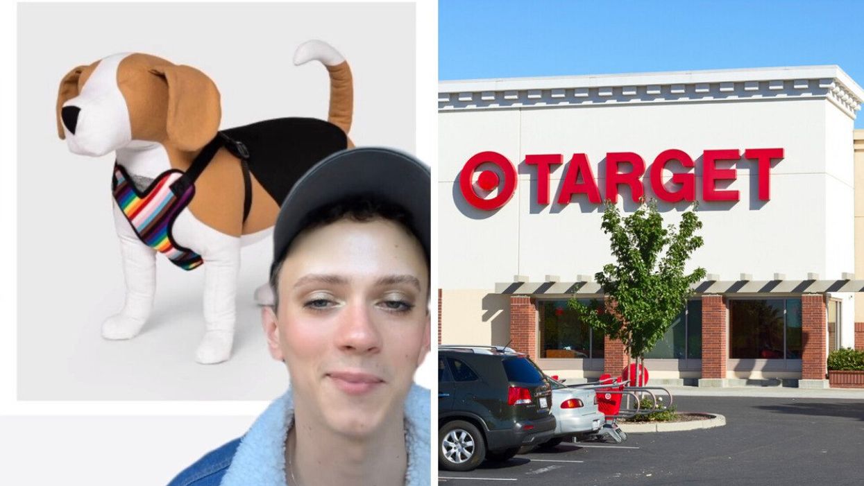The TikToker in the viral video about Target's pride collection. Right: A Target store.