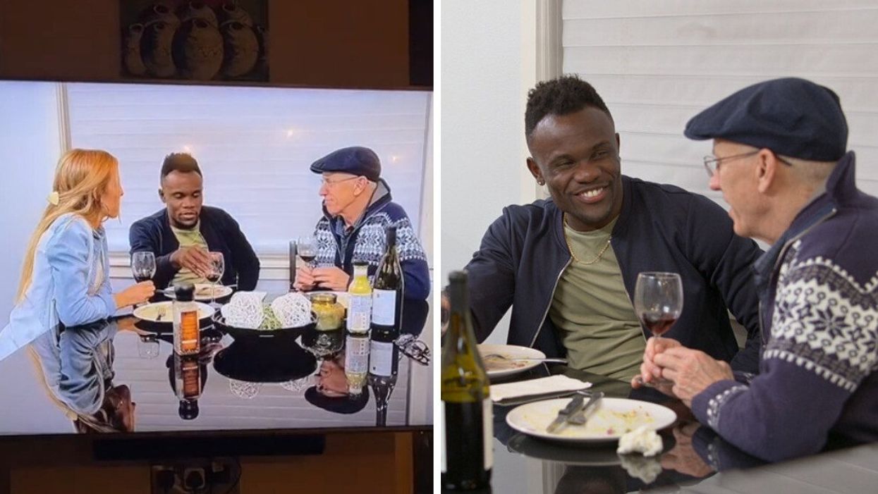 The TikToker pointing out the editing mistake in her video. Right: Kwame Appiah and Chelsea's dad on 'Love Is Blind.'