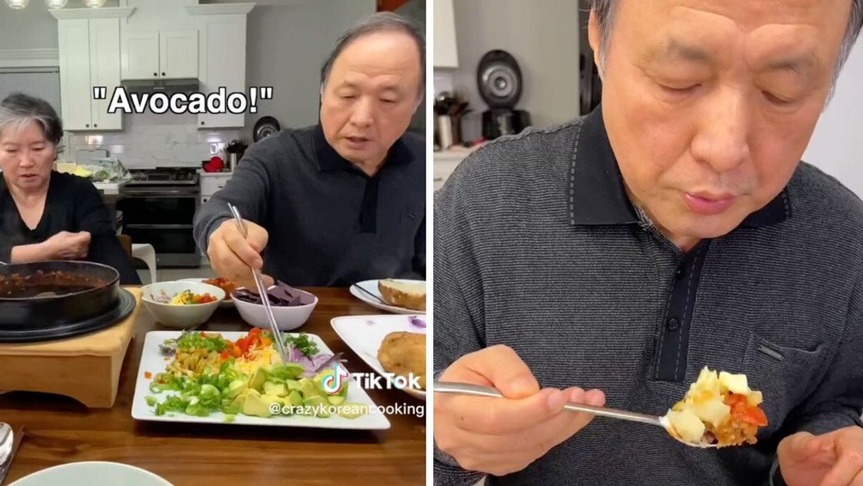 The TikToker's parents trying chili for the first time.